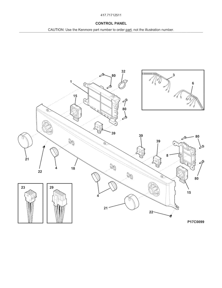 Control Panel Diagram and Parts List for 41771712511  Kenmore Washer Dryer Combo