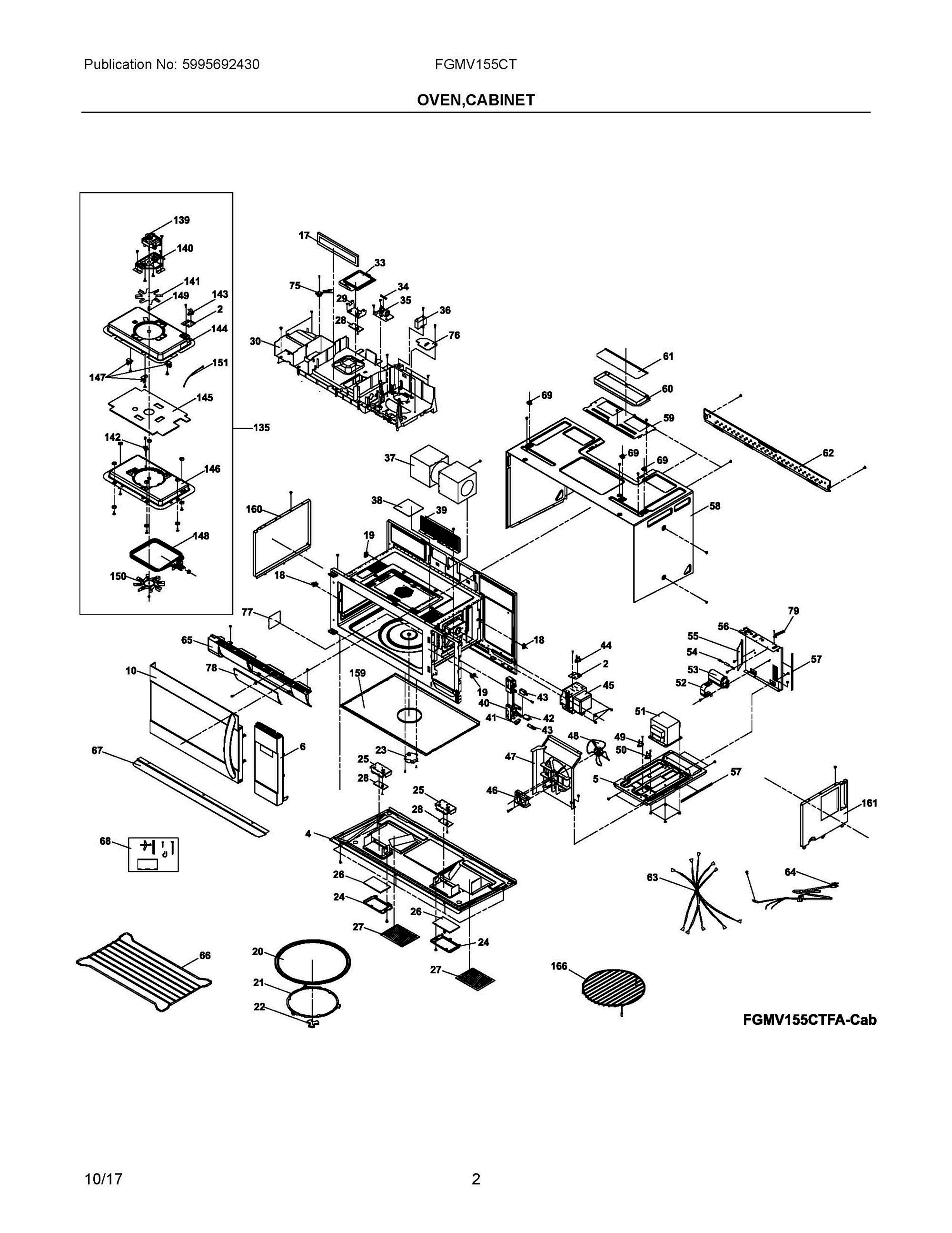 02 - OVEN, CABINET Diagram and Parts List for FGMV155CTFA  Frigidaire Microwave Oven Combo