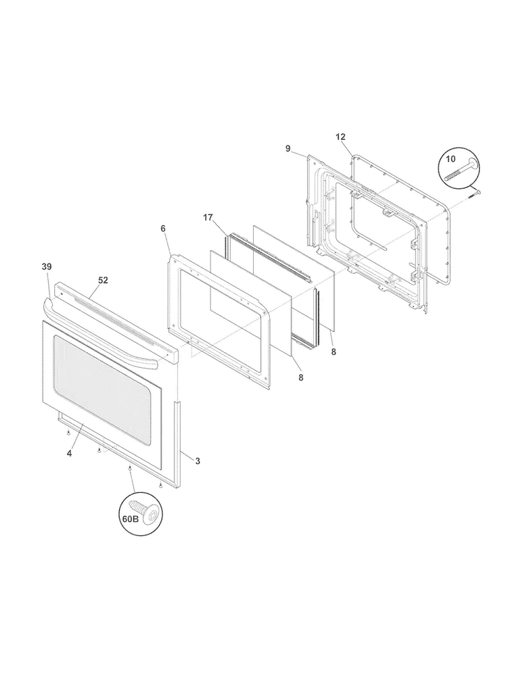 Door Diagram and Parts List for FFGF3047LSF  Frigidaire Range
