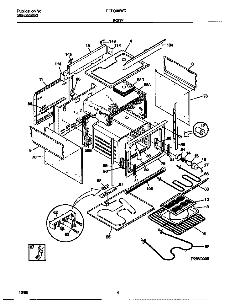 BODY Diagram and Parts List for FED300WCDG  Frigidaire Range
