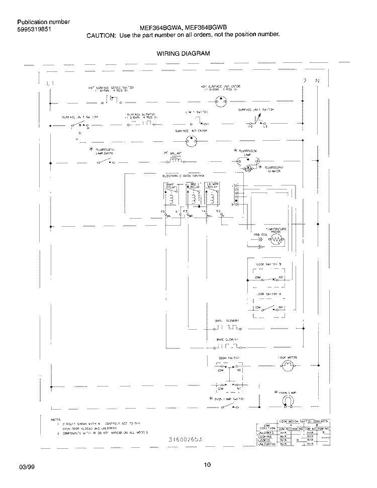 WIRING DIAGRAM Diagram and Parts List for MEF364BGWA  Frigidaire Range