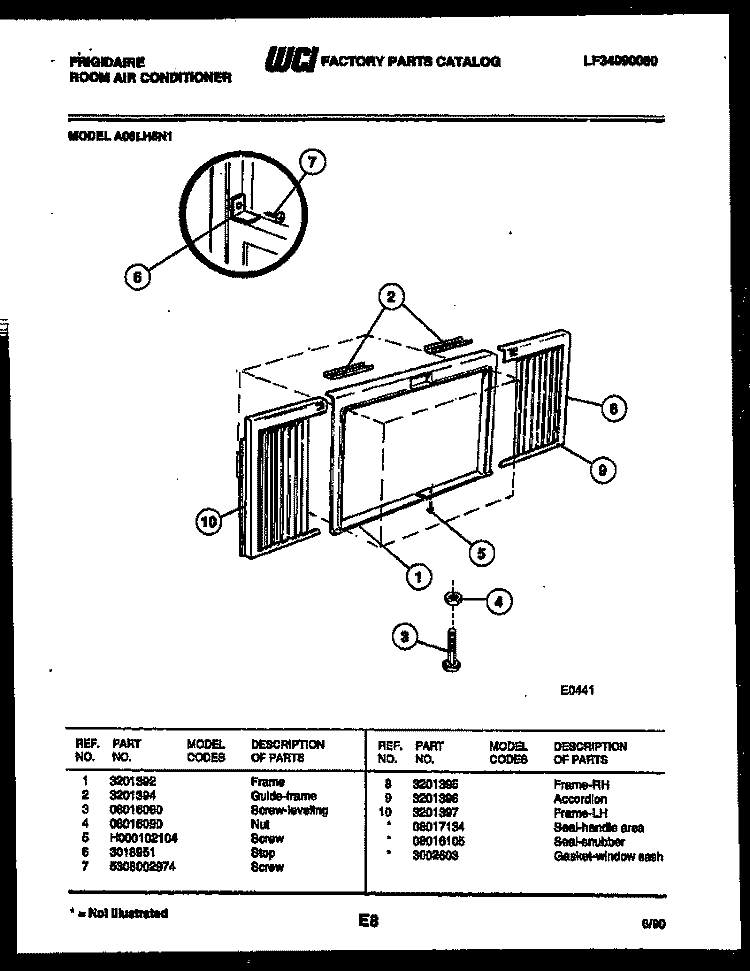 WINDOW MOUNTING PARTS Diagram and Parts List for A06LH5N1  Frigidaire Air Conditioner