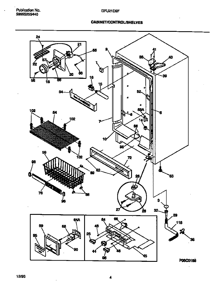 CABINET / CONTROL / SHELVES Diagram and Parts List for GFU21D9FW0  Gibson Freezer
