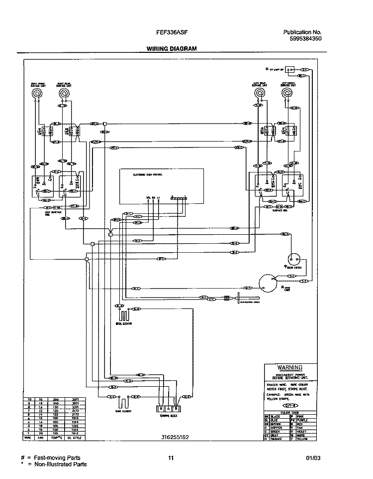 WIRING DIAGRAM Diagram and Parts List for FEF336ASF  Frigidaire Range