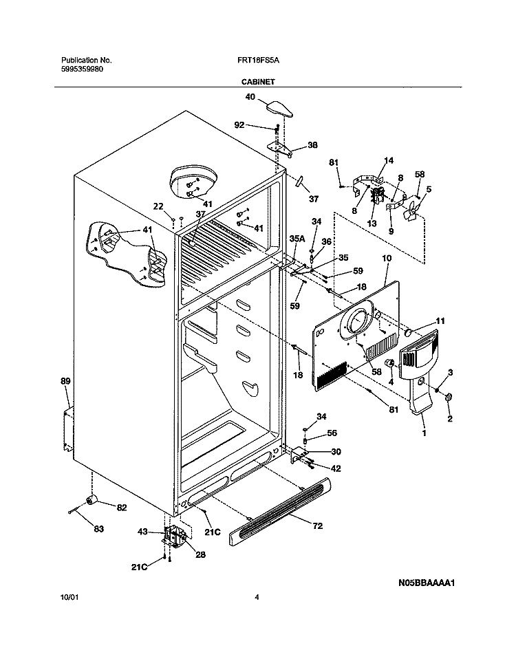 CABINET Diagram and Parts List for FRT18FS5AW4  Frigidaire Refrigerator