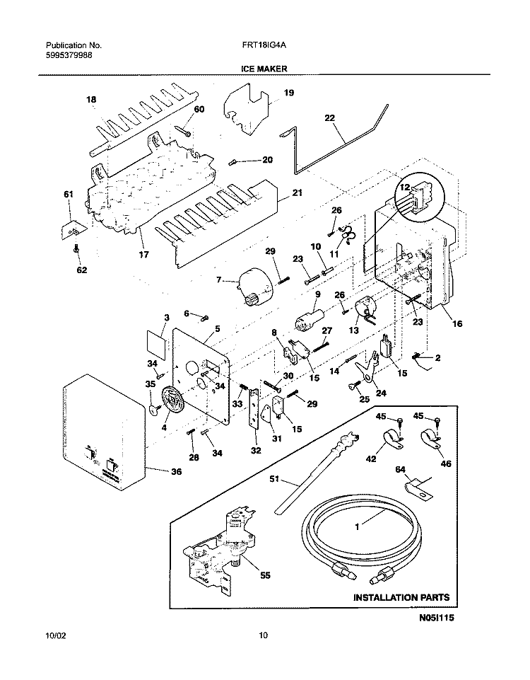 ICE MAKER Diagram and Parts List for FRT18IG4AZ6  Frigidaire Refrigerator