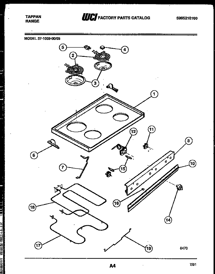 COOKTOP AND BROILER PARTS Diagram and Parts List for 37-1009-00-05  Tappan Range