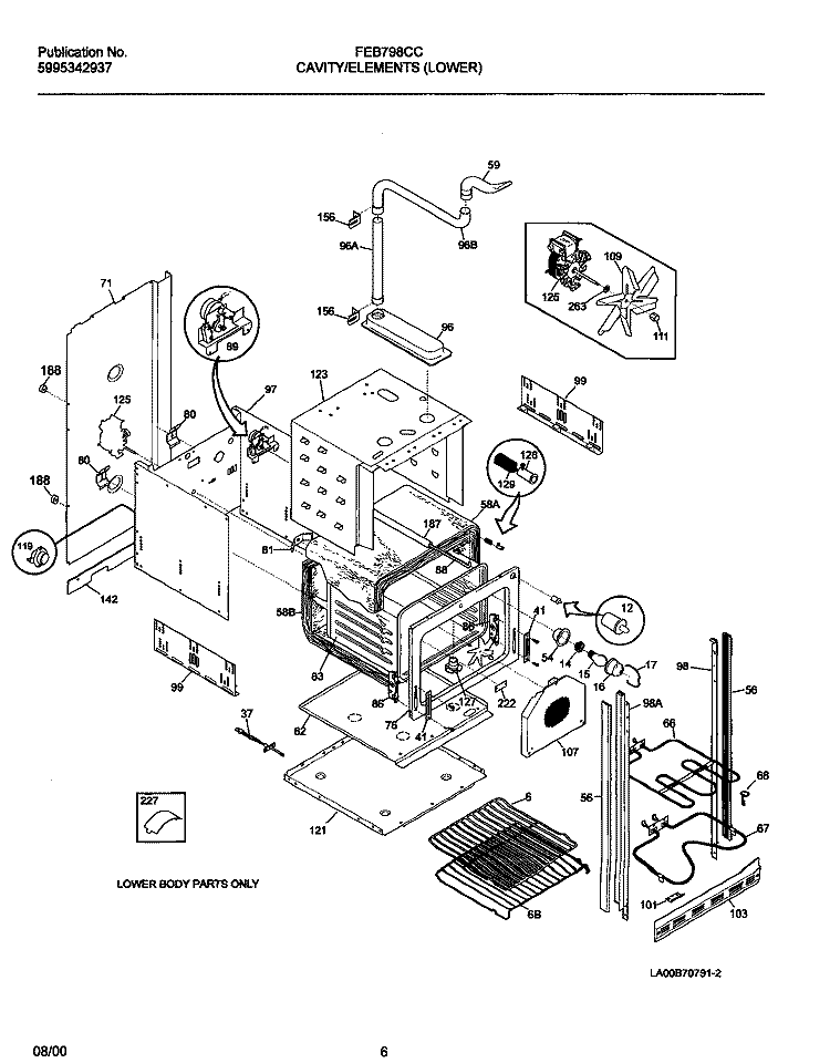 LOWER CAVITY / ELEMENTS Diagram and Parts List for FEB798CCSE  Frigidaire Wall Oven