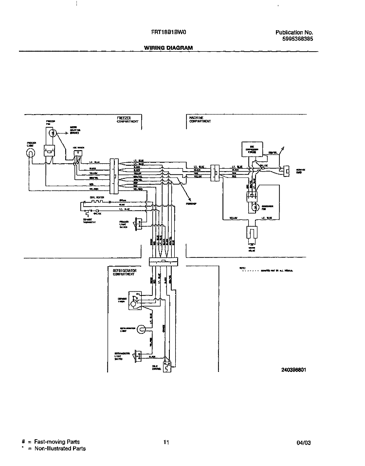 WIRING DIAGRAM Diagram and Parts List for FRT18B1BW0  Frigidaire Refrigerator