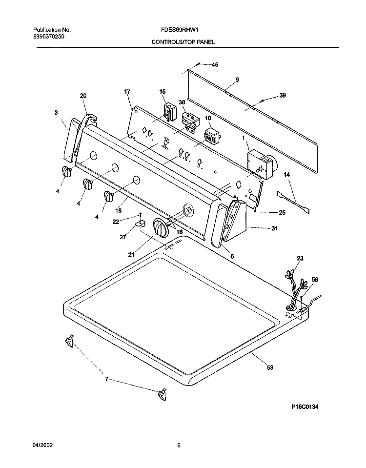 CONTROL PANEL Diagram and Parts List for FDES69RHW1  Frigidaire Dryer