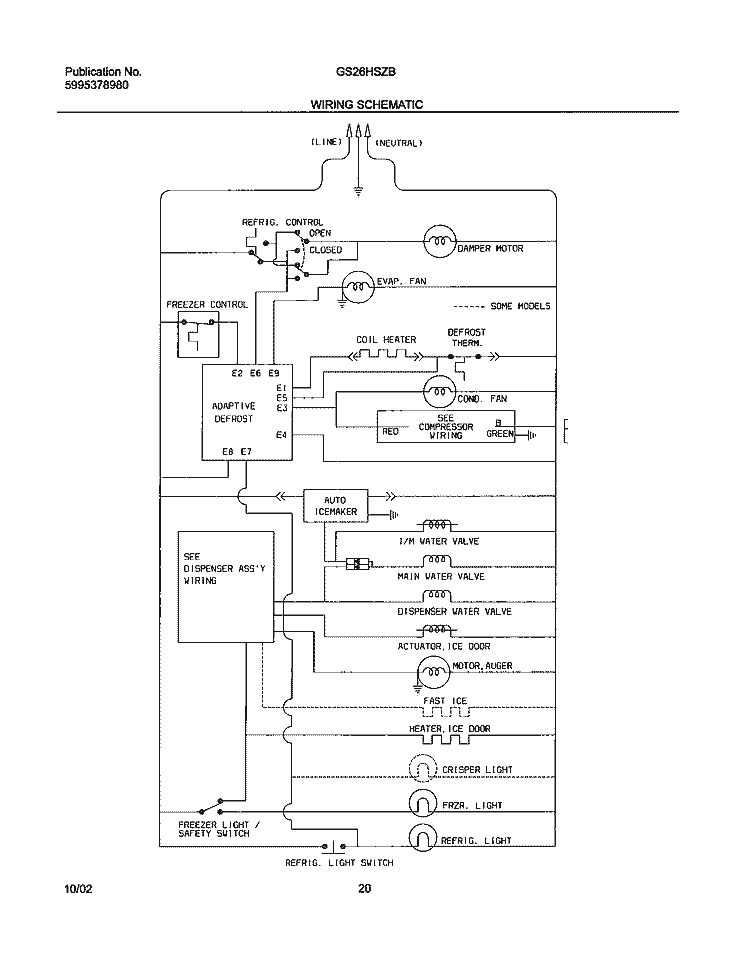 WIRING SCHEMATIC Diagram and Parts List for GS26HSZBC2  Frigidaire Refrigerator
