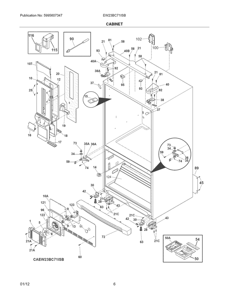 Cabinet Diagram and Parts List for EW23BC71ISB  Electrolux Refrigerator