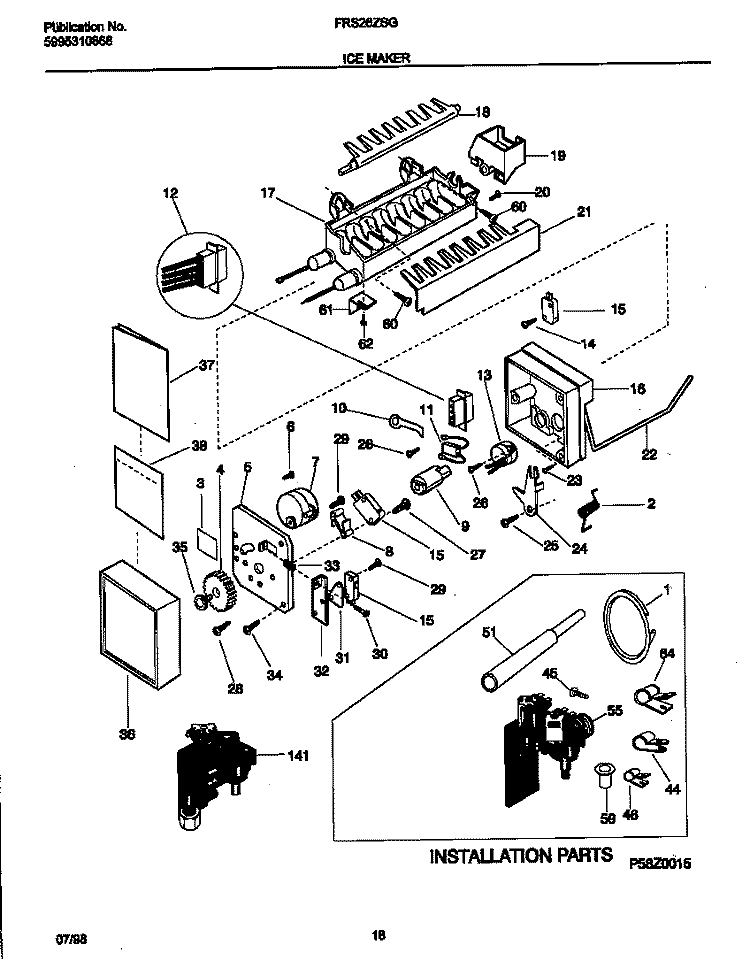 ICE MAKER Diagram and Parts List for FRS26ZSGW2  Frigidaire Refrigerator