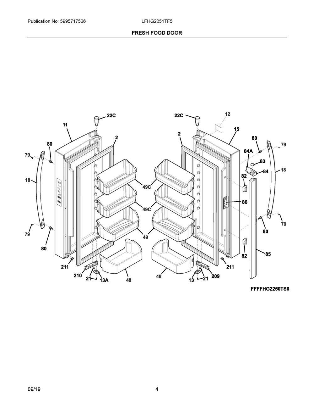 Fresh Food Door Diagram and Parts List for LFHG2251TF5  Frigidaire Refrigerator