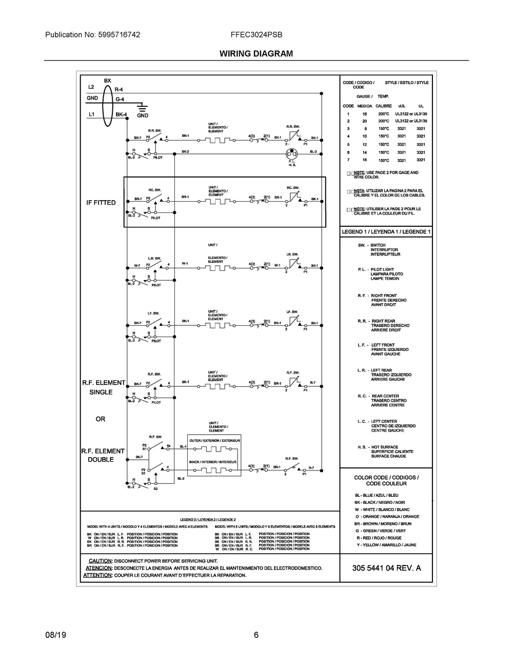 Wiring Diagram Diagram and Parts List for FFEC3024PSB  Frigidaire Cooktop