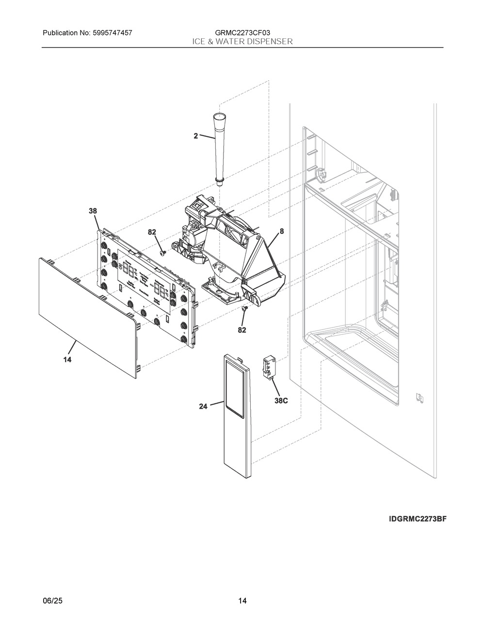 Ice And Water Dispenser Diagram and Parts List for GRMC2273CF03  Frigidaire Refrigerator