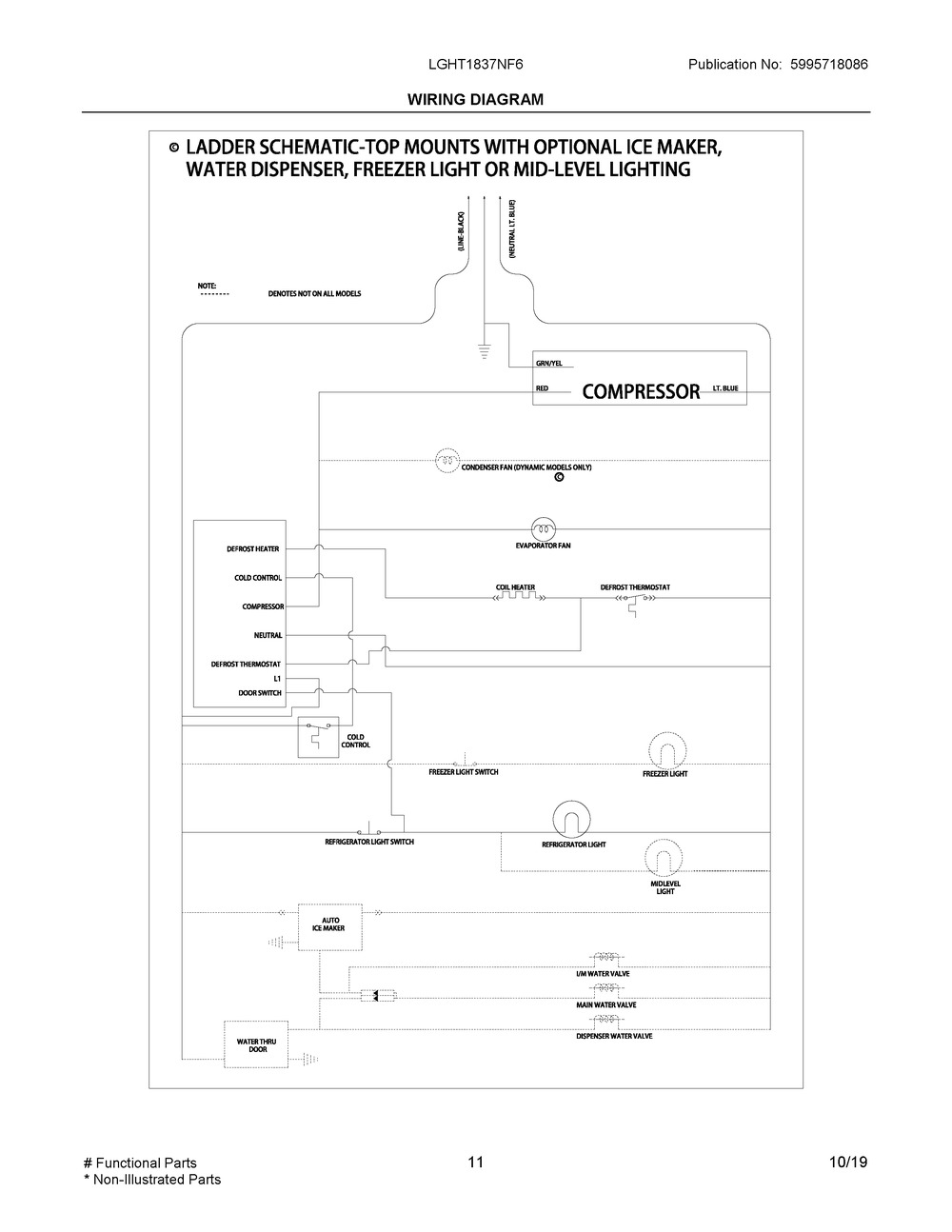 Wiring Diagram Diagram and Parts List for LGHT1837NF6  Frigidaire Refrigerator