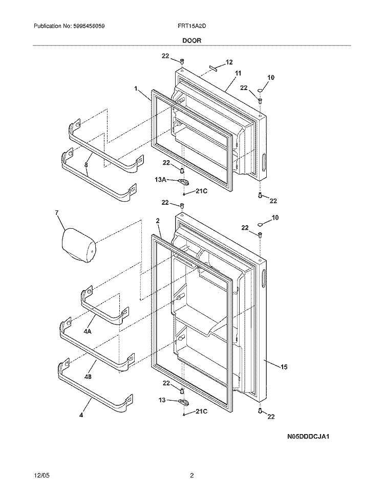 DOORS Diagram and Parts List for FRT15A2DZ4  Frigidaire Refrigerator