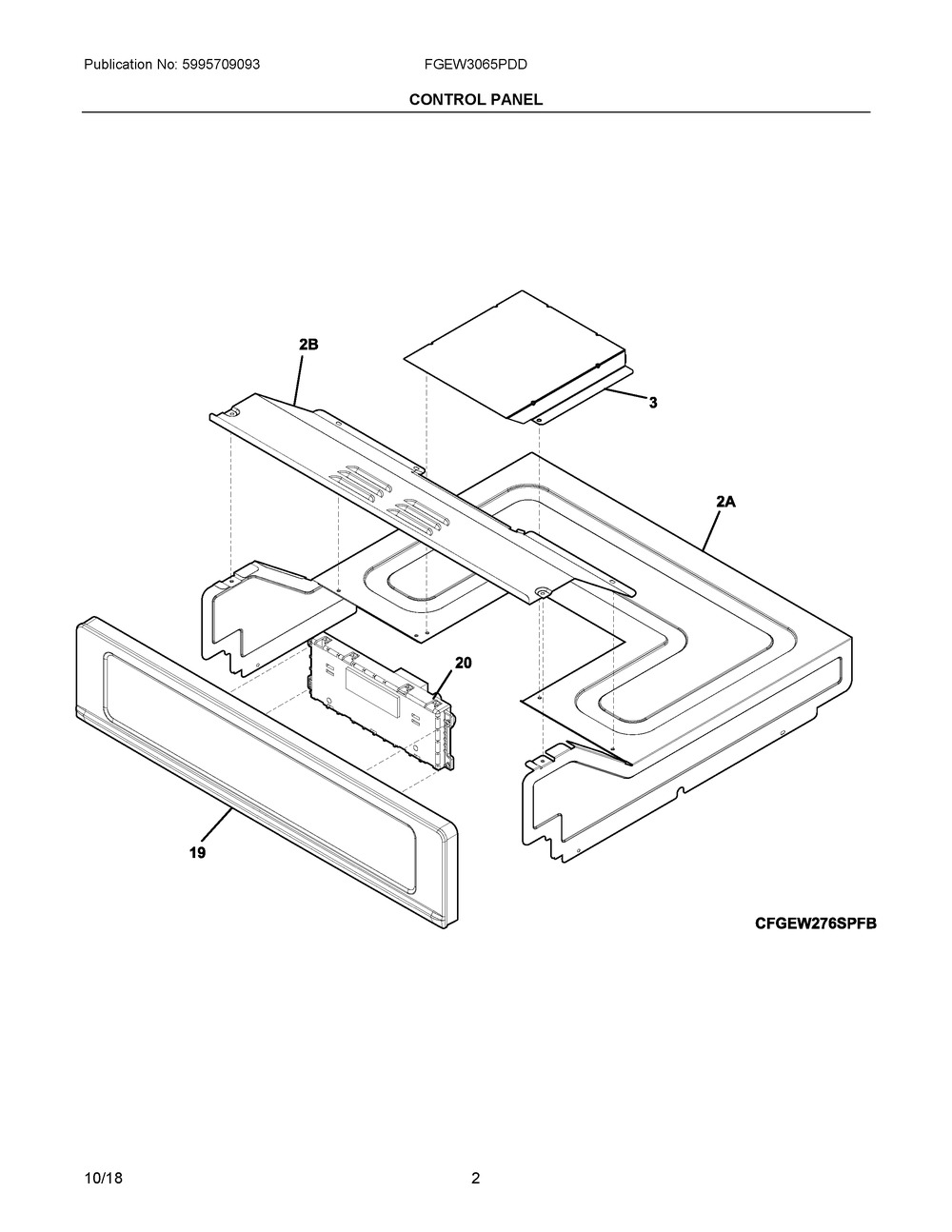 Control Panel Diagram and Parts List for FGEW3065PDD  Frigidaire Wall Oven