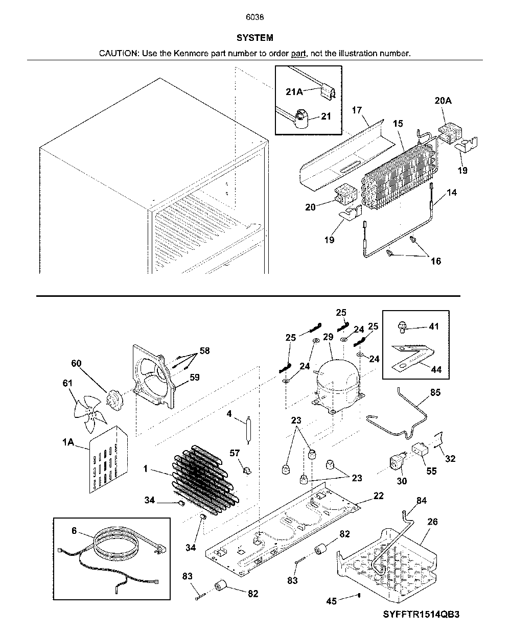 System Diagram and Parts List for 25360389416  Kenmore Refrigerator