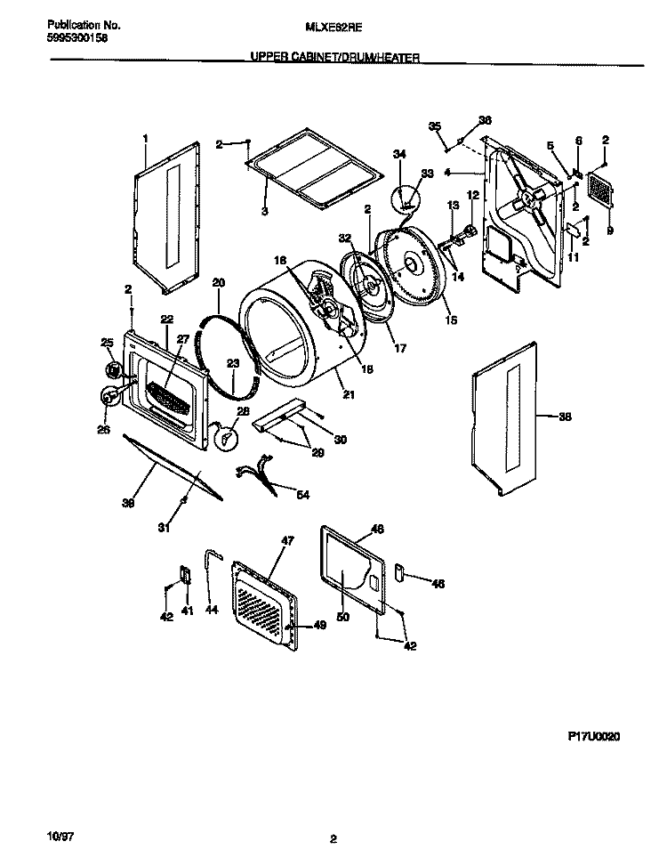 UPPER CABINET / DRUM / HEATER Diagram and Parts List for MLXE62RED3  Frigidaire Washer Dryer Combo