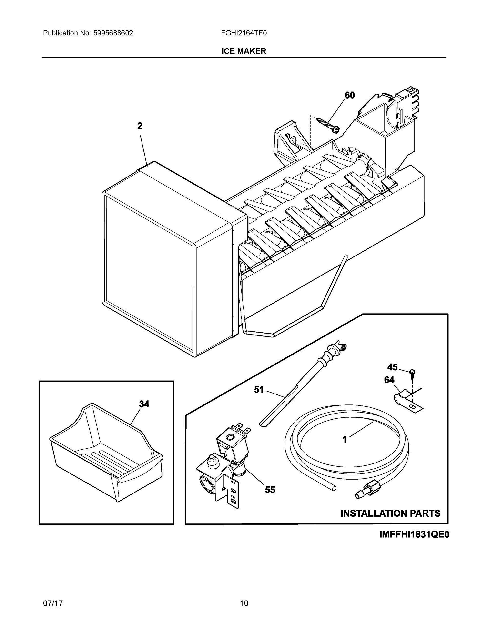 06 - ICE MAKER Diagram and Parts List for FGHI2164TF0  Frigidaire Refrigerator