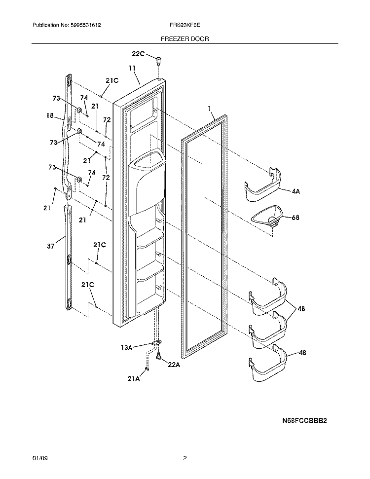 FREEZER DOOR Diagram and Parts List for FRS23KF6EMC  Frigidaire Refrigerator