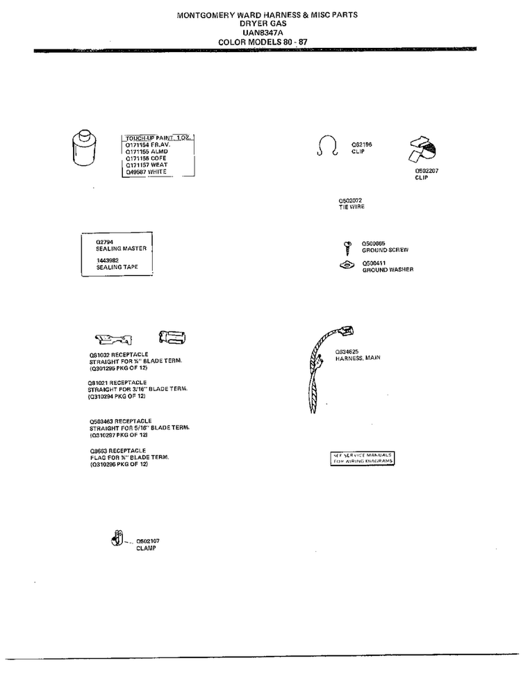 Harness And Misc. Parts Diagram and Parts List for 8347A  Frigidaire Dryer