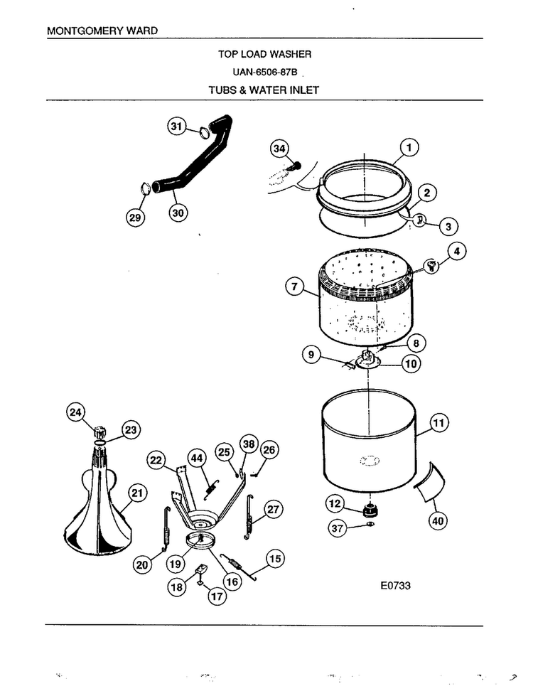Tubs And Water Inlet Diagram and Parts List for 6506B  Frigidaire Washer