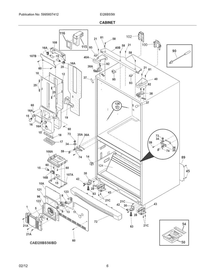 Cabinet Diagram and Parts List for EI28BS56IBD  Electrolux Refrigerator