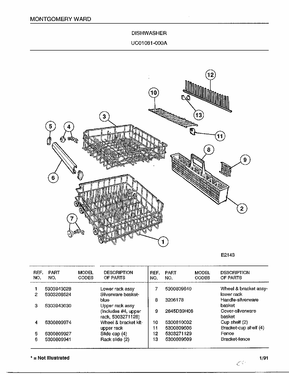Dishwasher Page 11 Diagram and Parts List for 1081-000A  Frigidaire Dishwasher