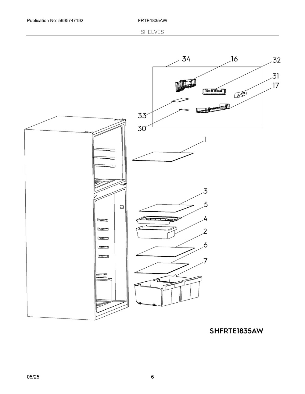 Shelves Diagram and Parts List for FRTE1835AW  Frigidaire Refrigerator