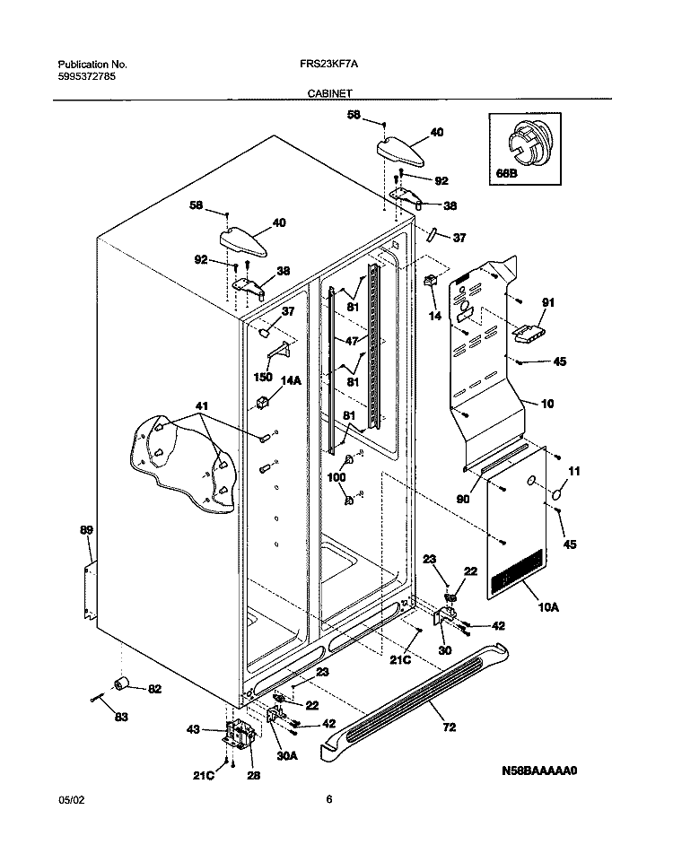 CABINET Diagram and Parts List for FRS23KF7AB5  Frigidaire Refrigerator