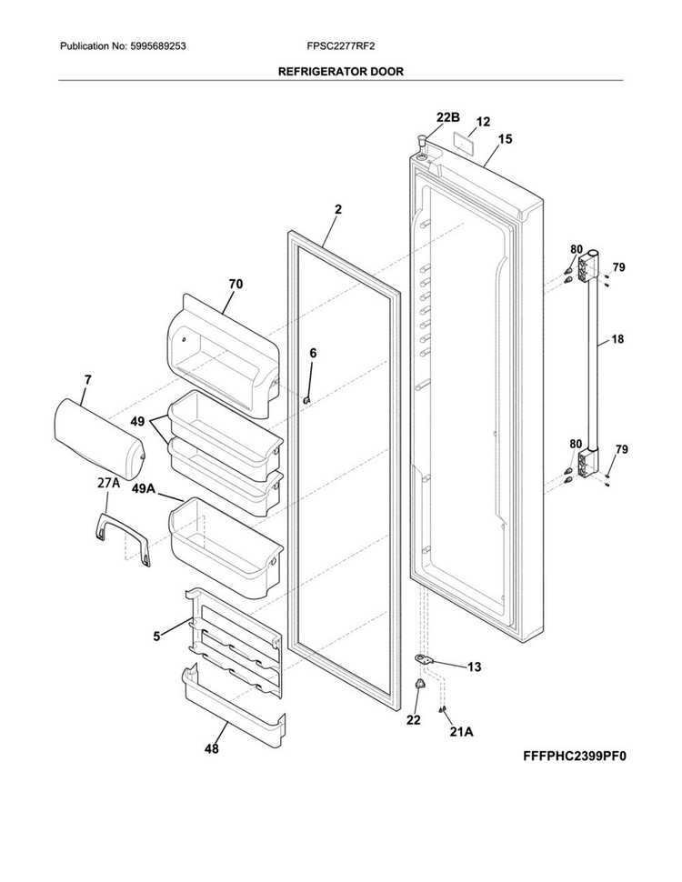 Refrigerator Door Diagram and Parts List for FPSC2277RF2  Frigidaire Refrigerator