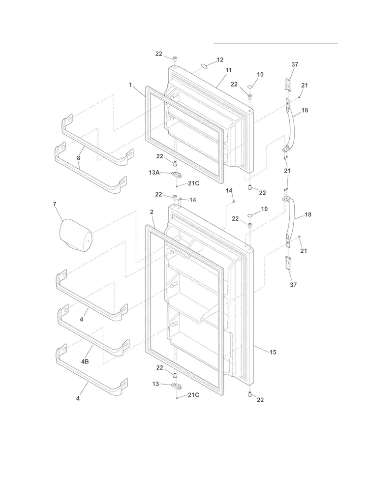 Doors Diagram and Parts List for FTHD18P4KW6  Frigidaire Refrigerator