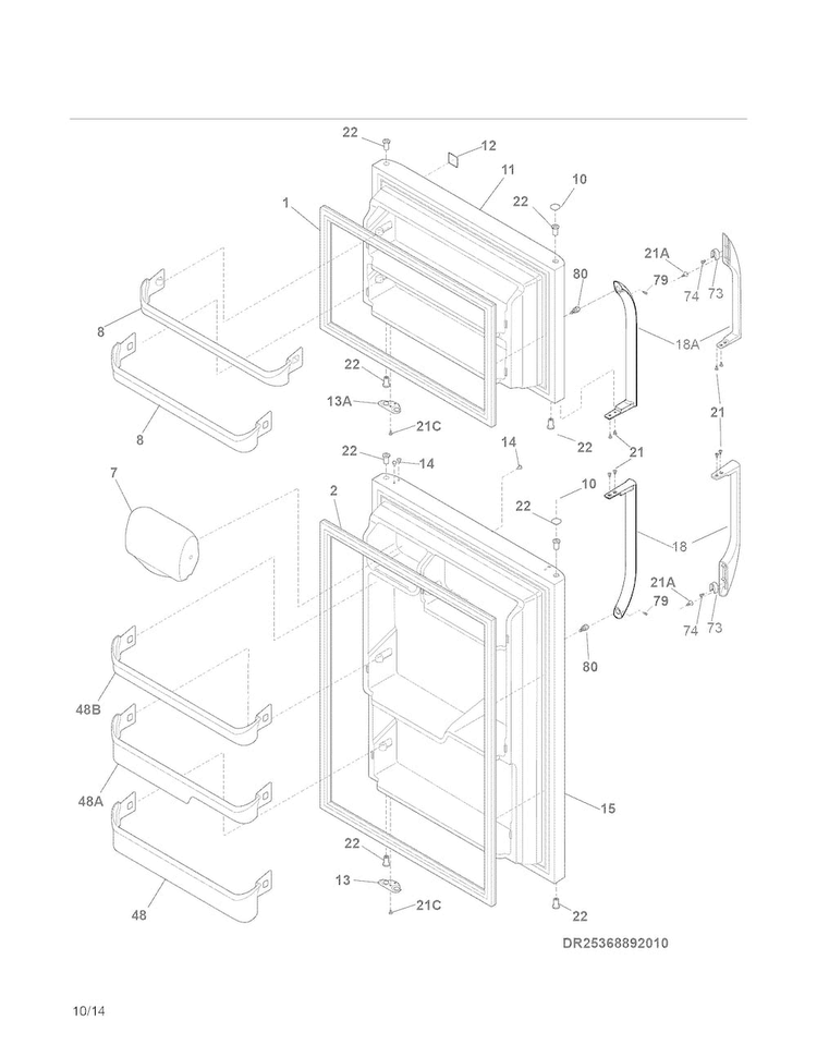 Doors Diagram and Parts List for 25360609410  Kenmore Refrigerator