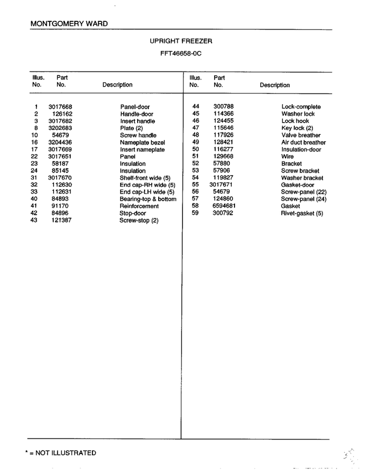 Upright Freezer Page 2 Diagram and Parts List for 46658C  Frigidaire Freezer