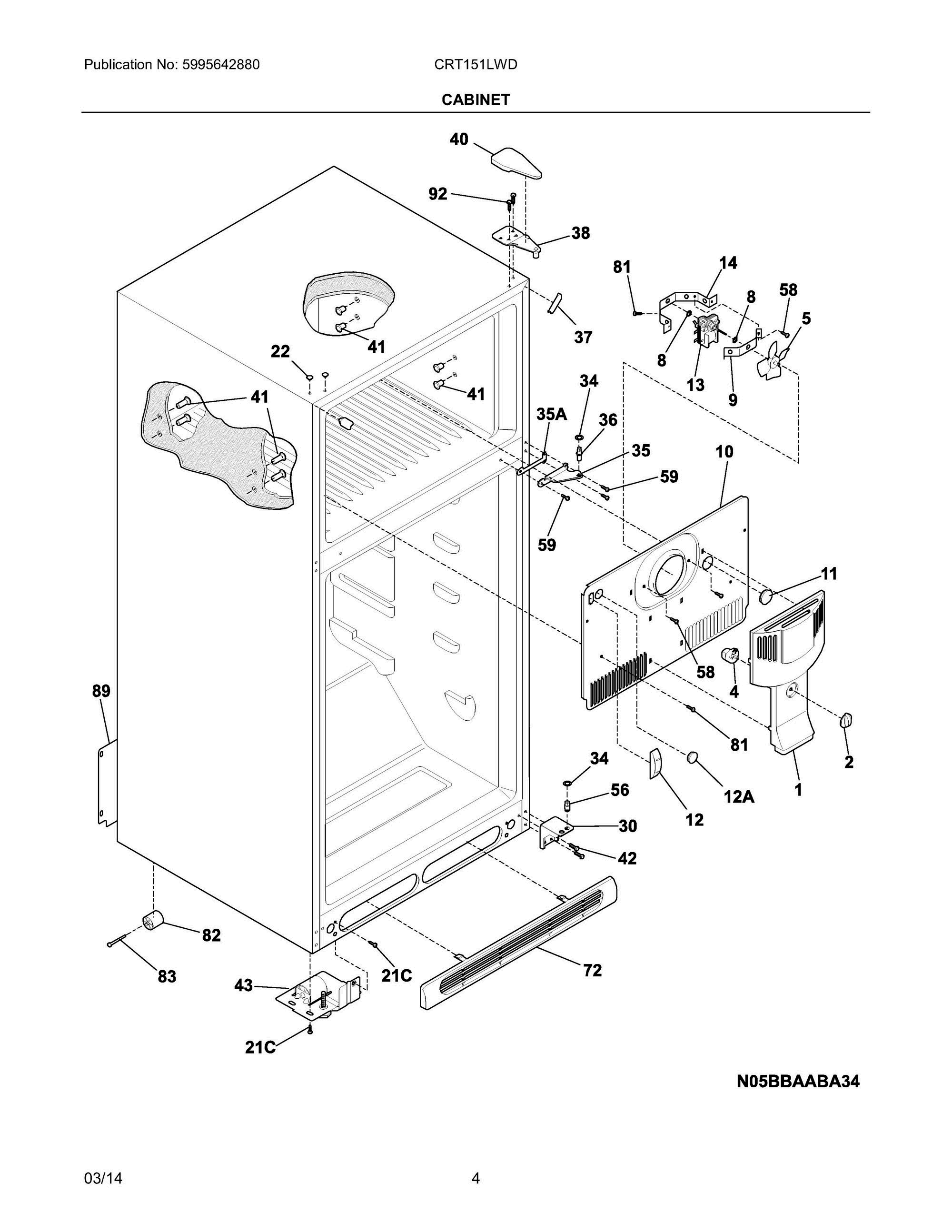 05 - CABINET Diagram and Parts List for CRT151LWD  Frigidaire Refrigerator