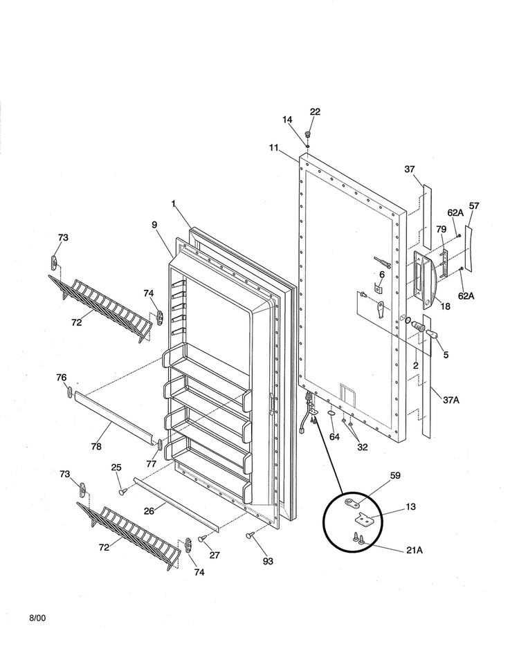 Door Diagram and Parts List for 2539280414  Kenmore Freezer