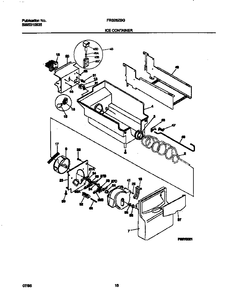 ICE CONTAINER Diagram and Parts List for FRS26ZSGB0  Frigidaire Refrigerator