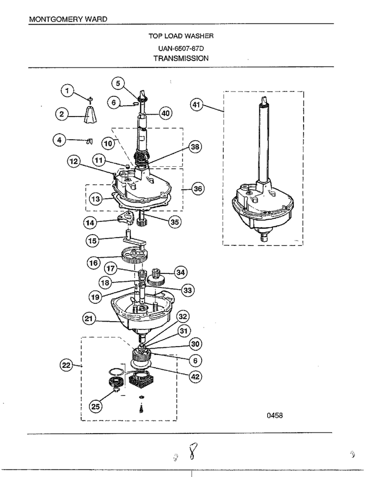 Transmission Diagram and Parts List for 6507-87D  Frigidaire Washer