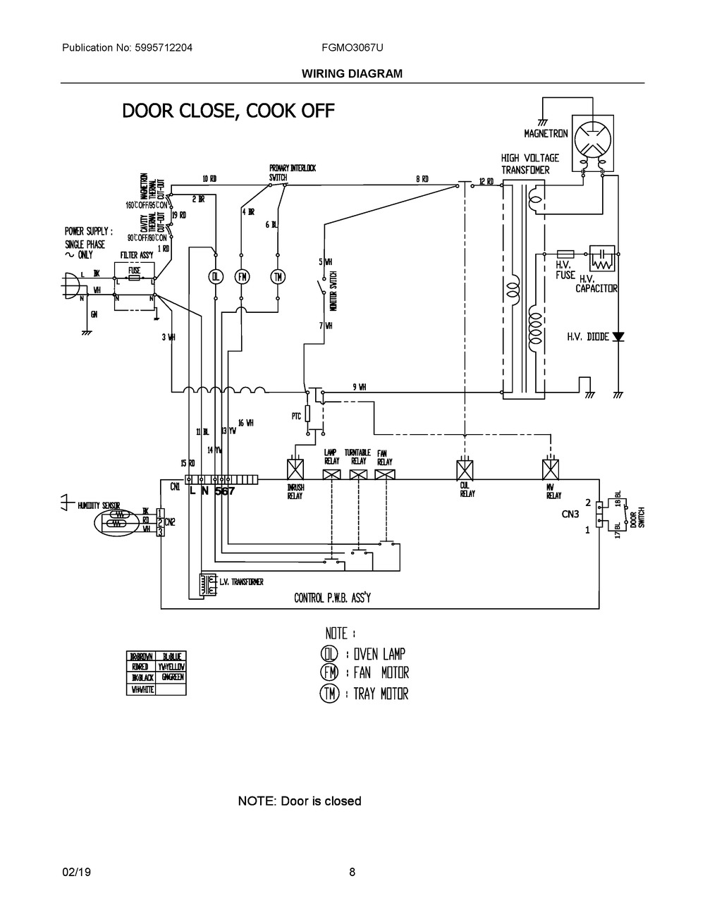 Wiring Diagram Diagram and Parts List for FGMO3067UD  Frigidaire Microwave