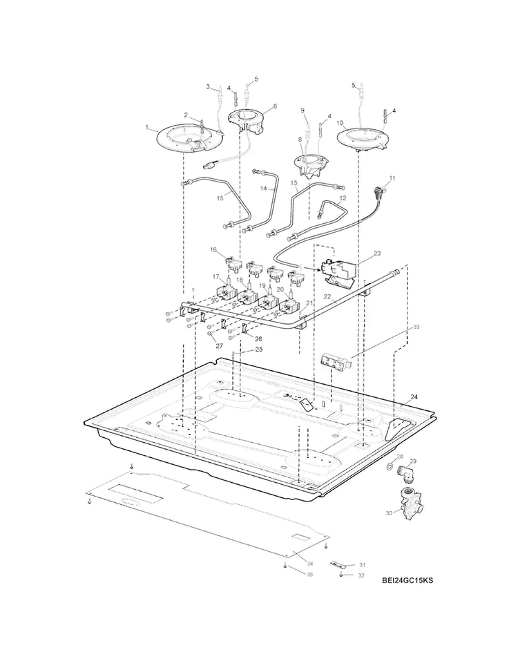 Burner Diagram and Parts List for EI24GC15KS  Electrolux Cooktop