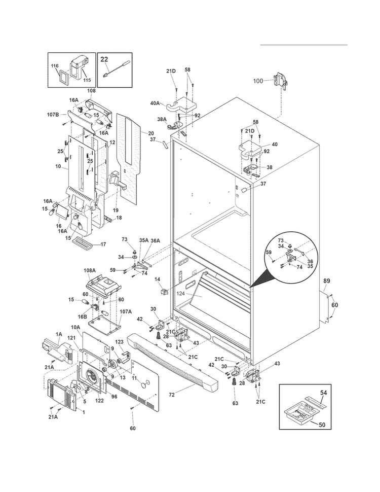 Cabinet Diagram and Parts List for EI23BC36IB7  Electrolux Refrigerator