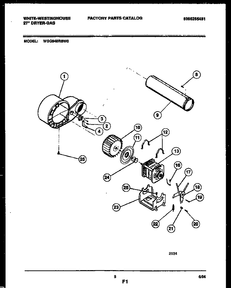 BLOWER AND DRIVE PARTS Diagram and Parts List for WDG846RBD0  Frigidaire Dryer