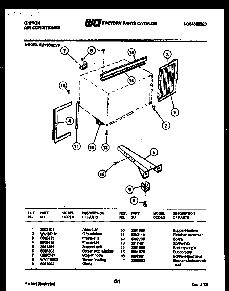 CABINET AND INSTALLATION PARTS Diagram and Parts List for AM11C6EVA  Gibson Air Conditioner
