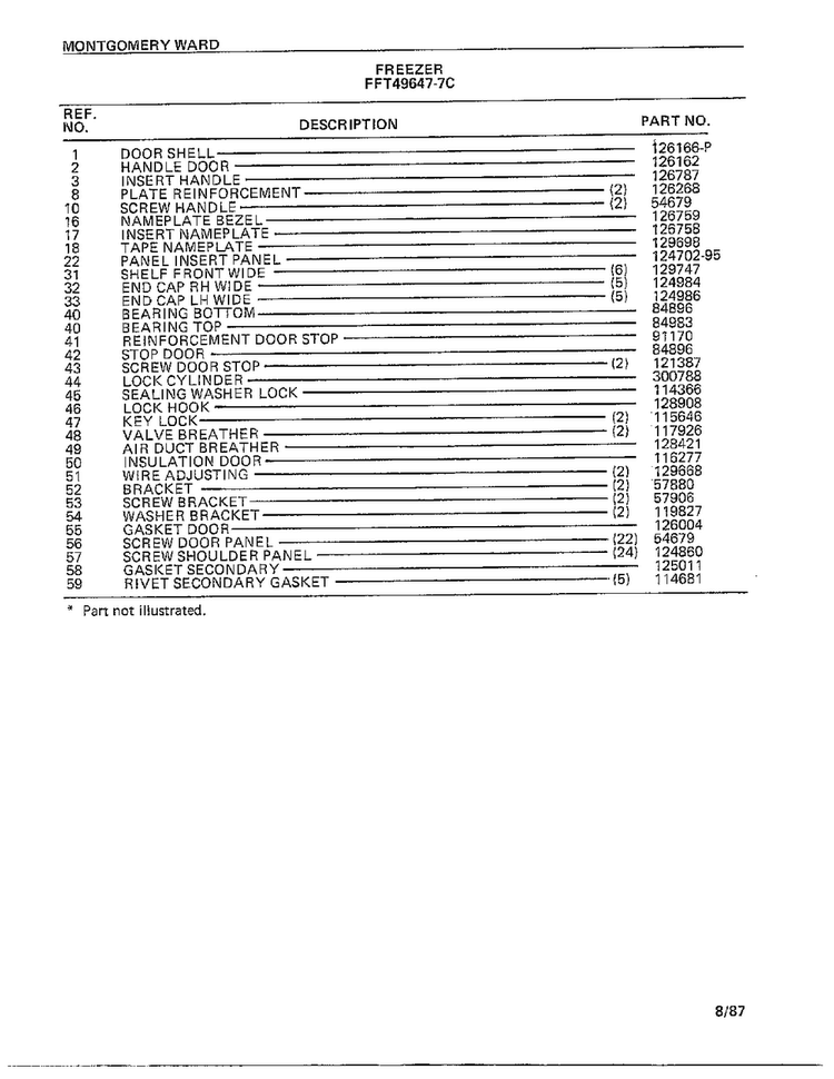 Freezer Page 4 Diagram and Parts List for 49647-7C  Frigidaire Freezer