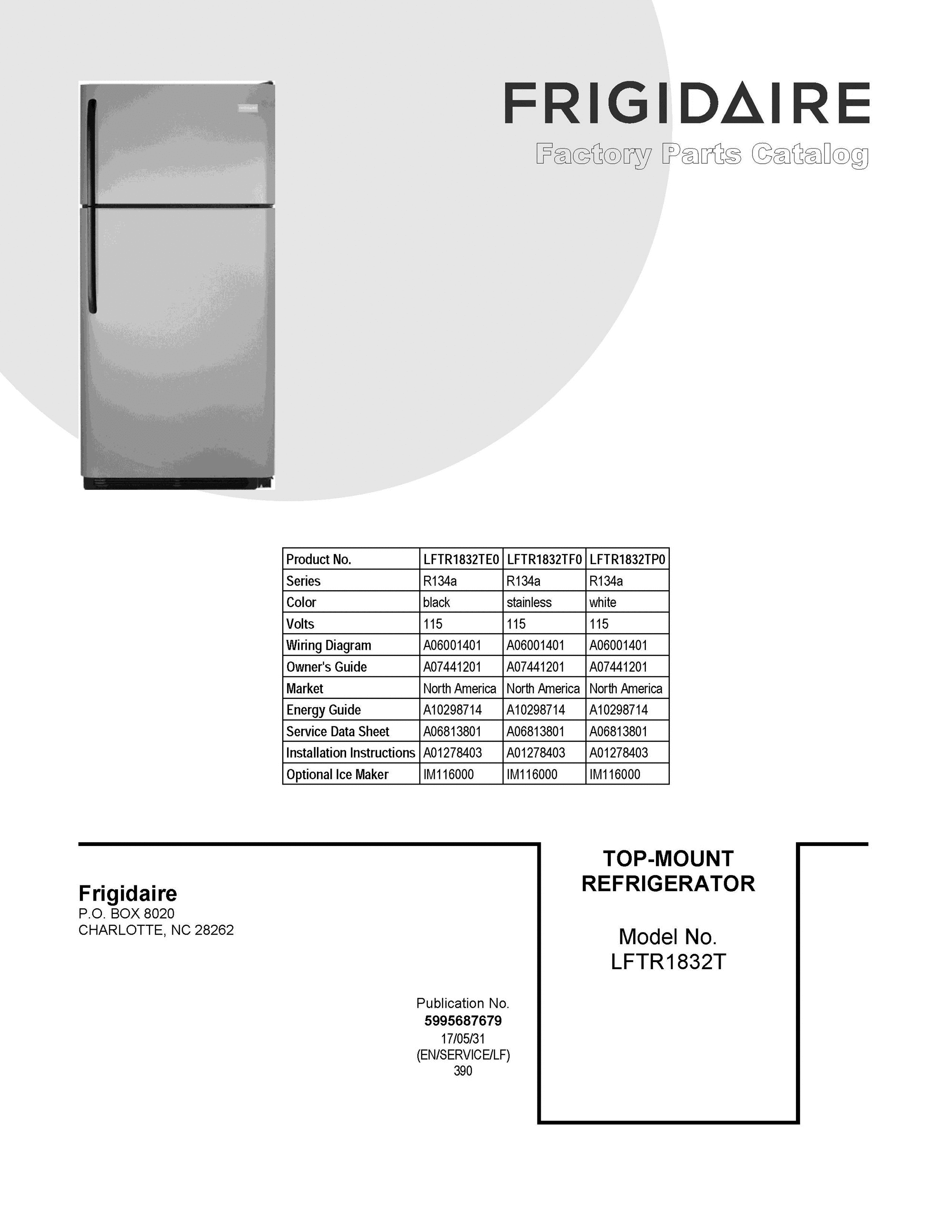 01 - COVER SHEET Diagram and Parts List for LFTR1832TP0  Frigidaire Refrigerator