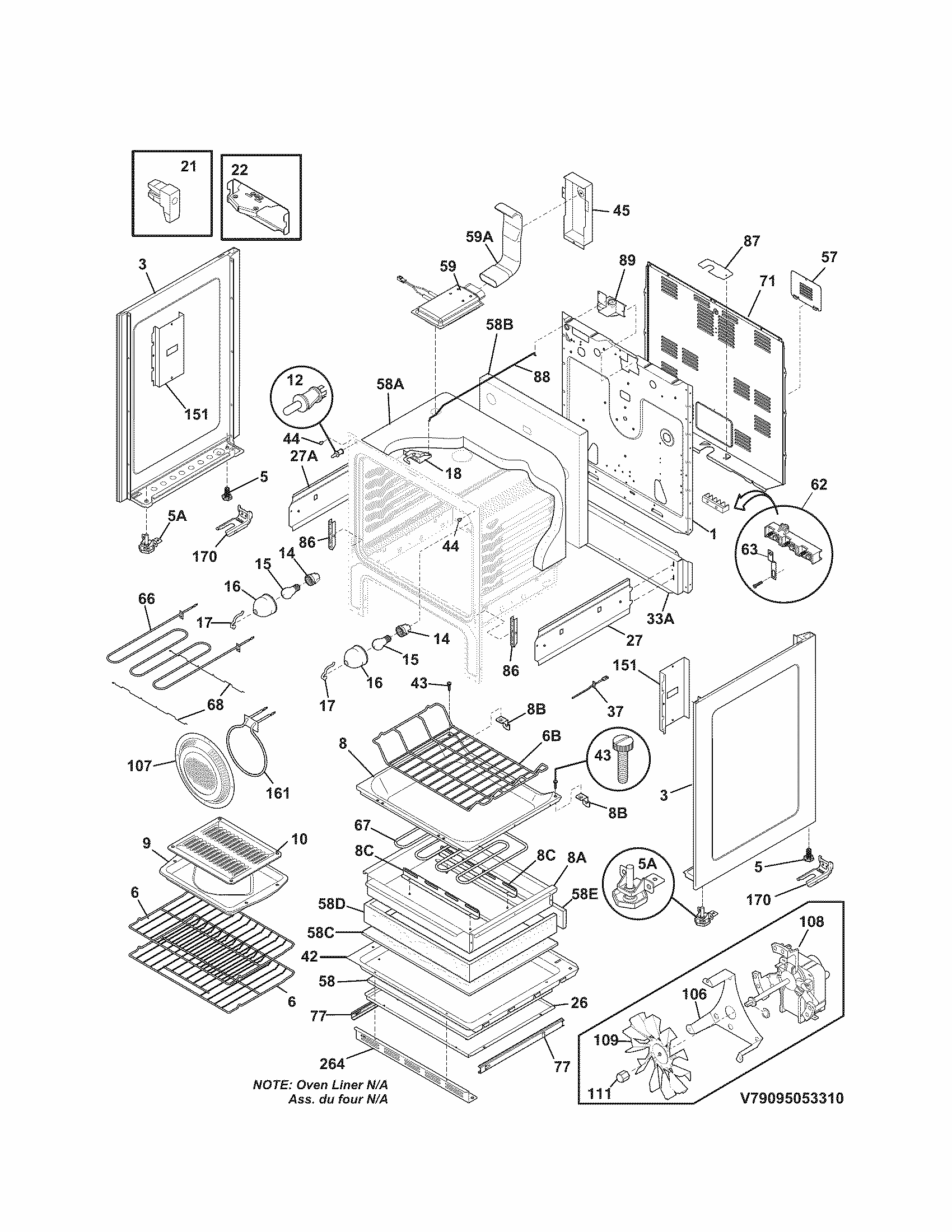 Body Diagram and Parts List for 79095059310  Kenmore Range