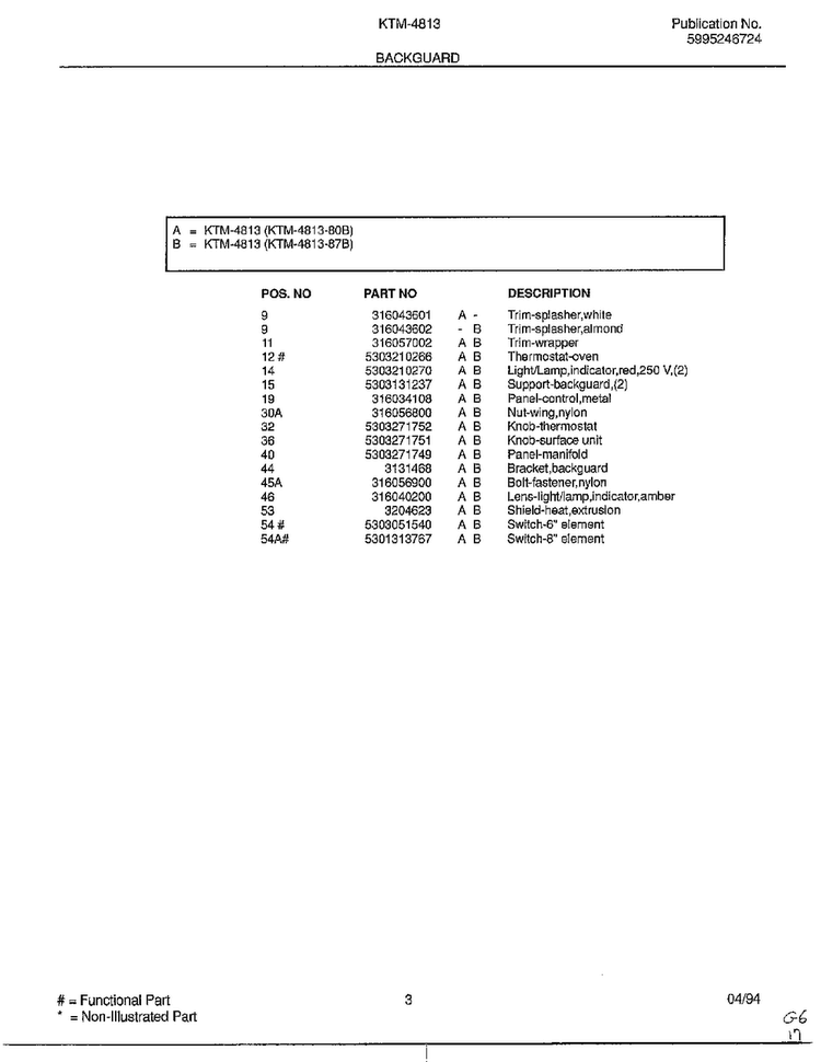 Backguard Page 2 Diagram and Parts List for 4813-80B  Frigidaire Range